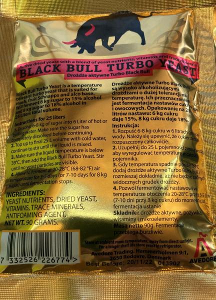 Black Bull Turbohefe Turbo Yeast - Hefe für Zuckermaische & Obstmaische -18% Vol